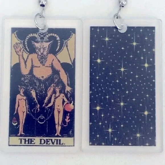 “The Devil” Tarot Card Handmade Drop Earrings - Picture 3 of 4